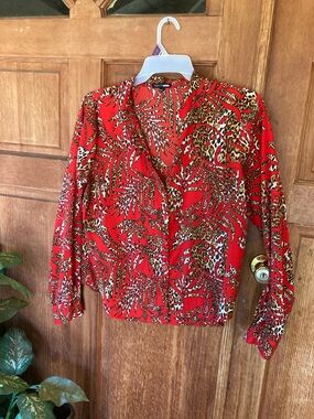 Fashion Nova Red Animal Print Button-Down Shirt